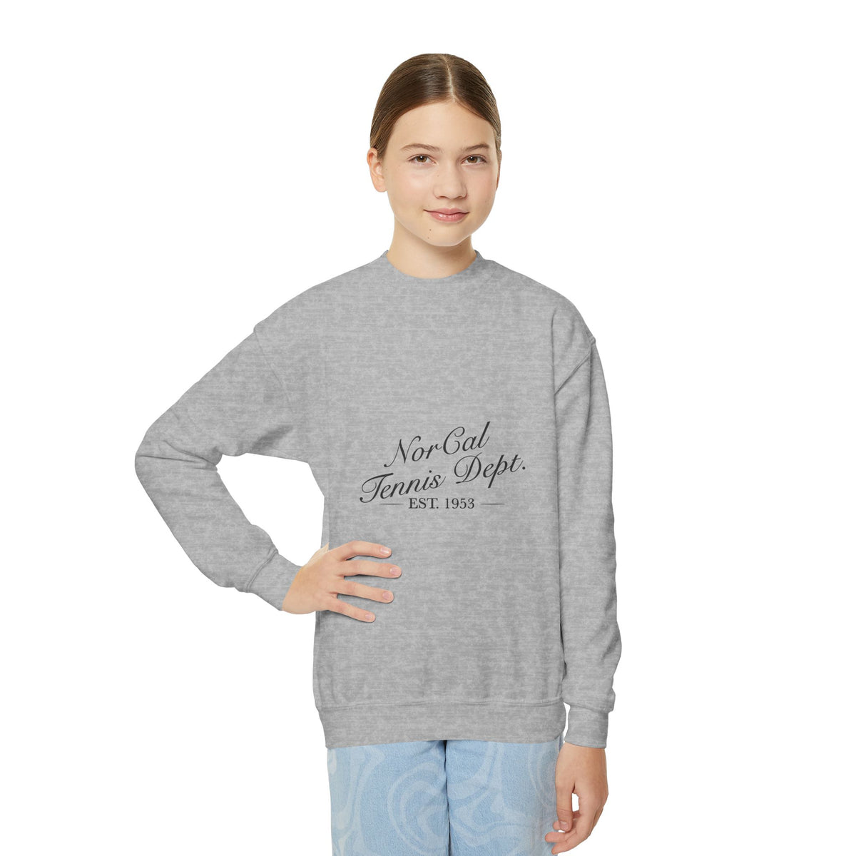Youth Crewneck Sweatshirt — "NorCal Tennis Dept. Est. 1983" Vintage Athletic Pullover