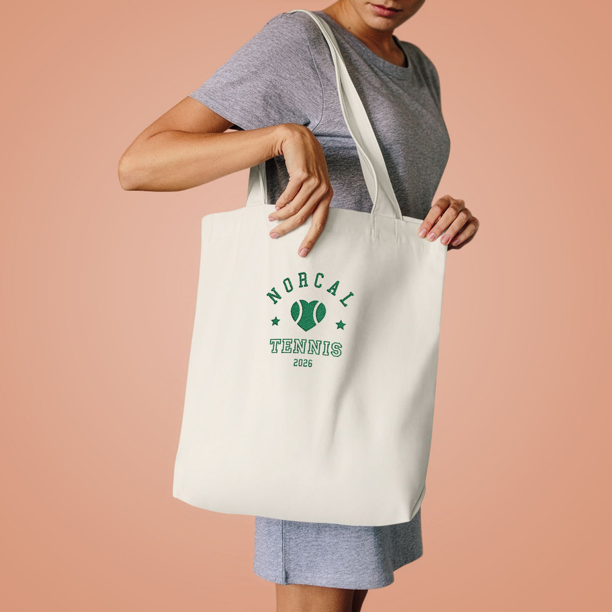 'NorCal Tennis 2026' Embroidered Heart Tote Bag